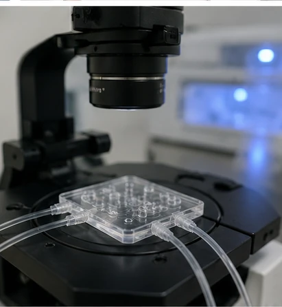 Sperm seçimi ve dondurma öncesi laboratuvar hazırlığını temsil eden mikroakışkan çip görseli