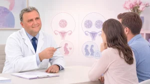 Prof. Dr. Ahmet Zeki Işık tüp bebek görüşmesinde çiftle değerlendirme yapıyor