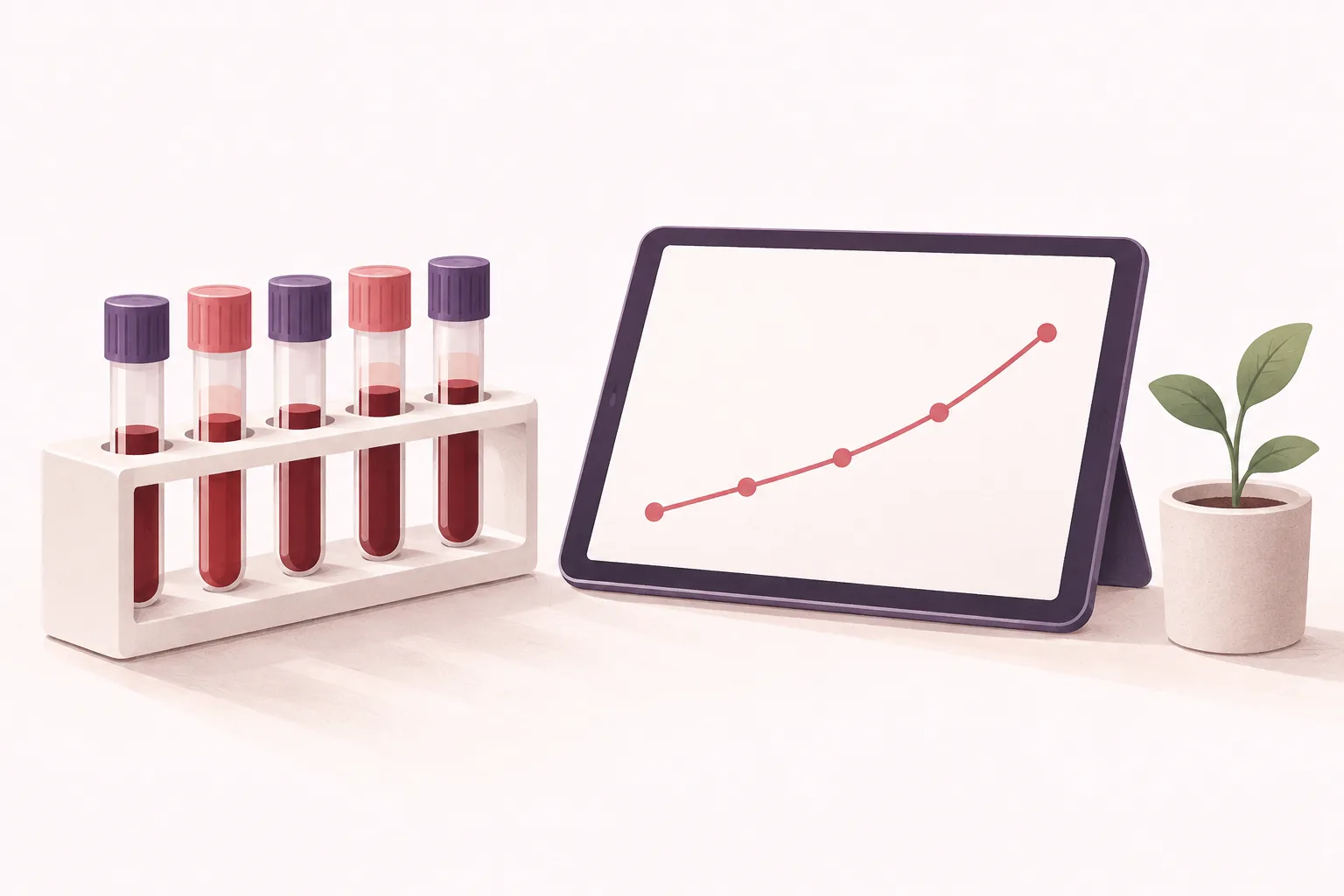 Kan tüpleri, yükselen çizgi grafiği ve filizle gebelik testi temalı çizim